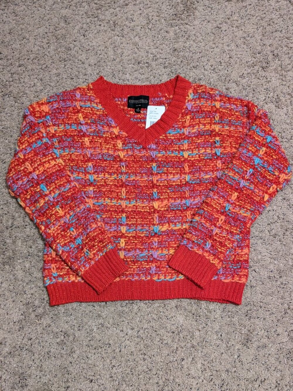 NWT Absolutely Red Multicolor Woven Sweater V-Neck Small